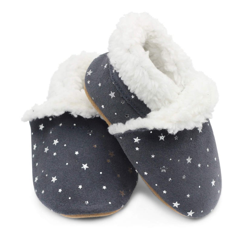 Dotty Fish Toddler Suede Slippers. Silver Stars. 18-24 Months - Image 4